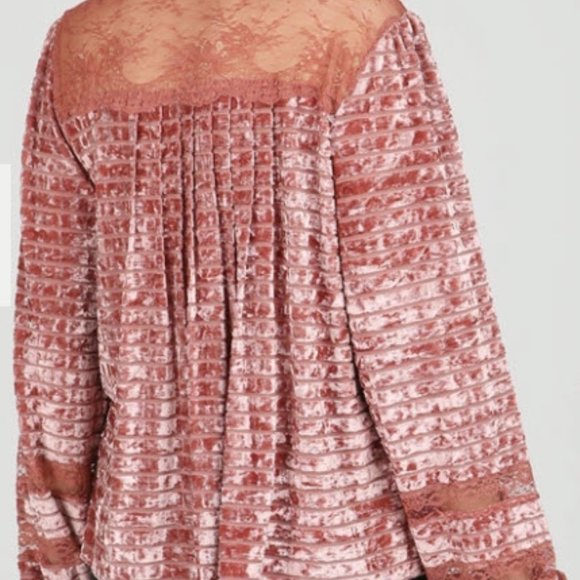 Classy Pink Velvet and Lace Tuxedo Top - Picture 2 of 16